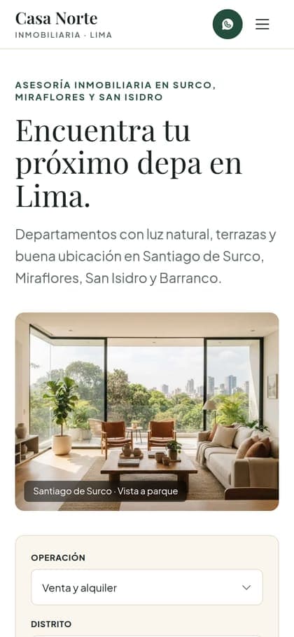 Diseño de ejemplo "Casa Norte" en un celular