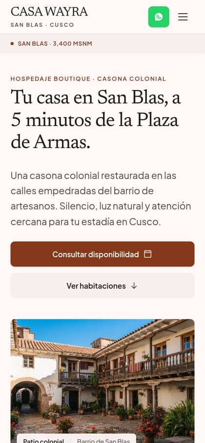 Diseño de ejemplo "Casa Wayra" en un celular
