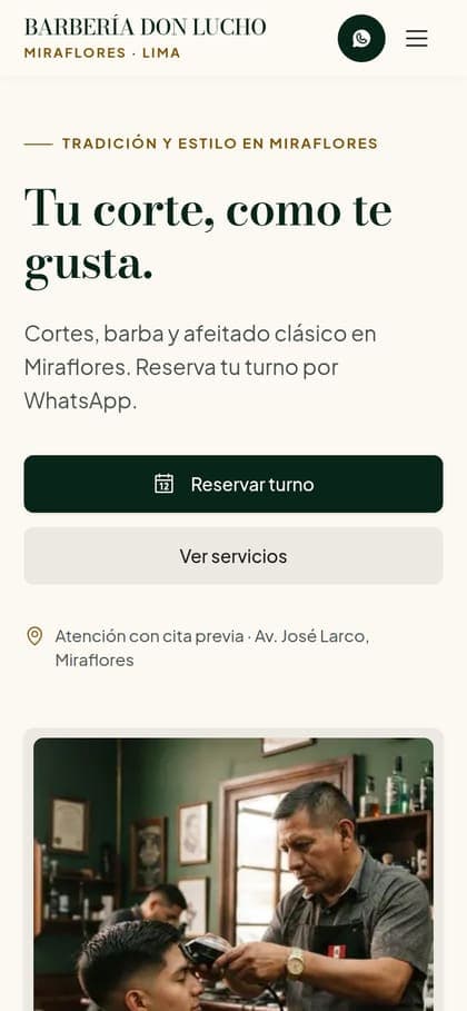 Diseño de ejemplo "Barbería Don Lucho" en un celular