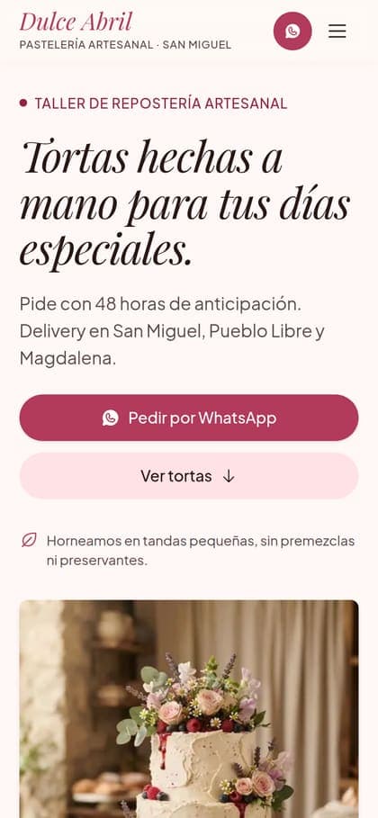 Diseño de ejemplo "Dulce Abril" en un celular