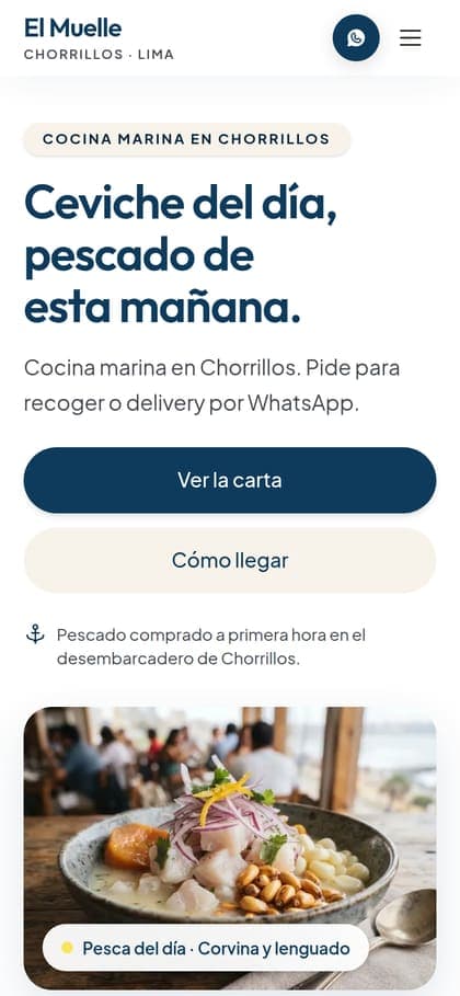 Diseño de ejemplo "El Muelle" en un celular