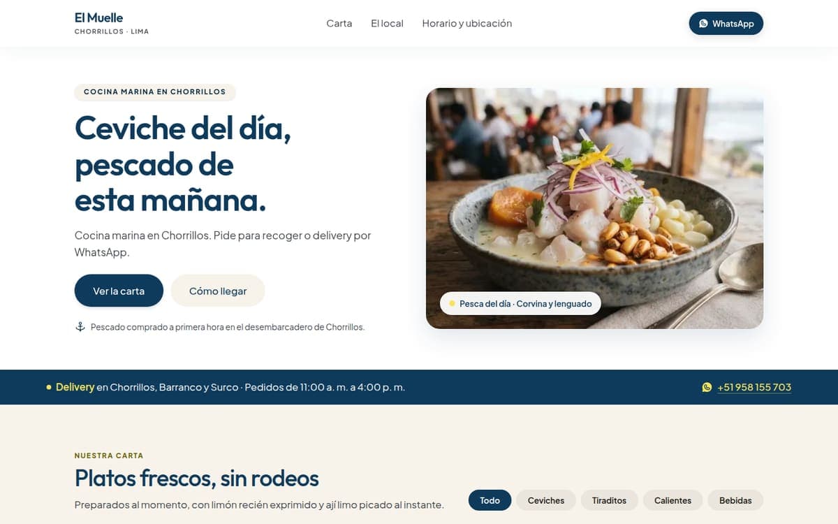 Diseño de ejemplo "El Muelle" en una laptop