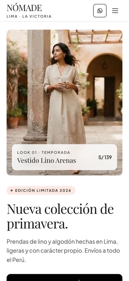 Diseño de ejemplo "Nómade" en un celular