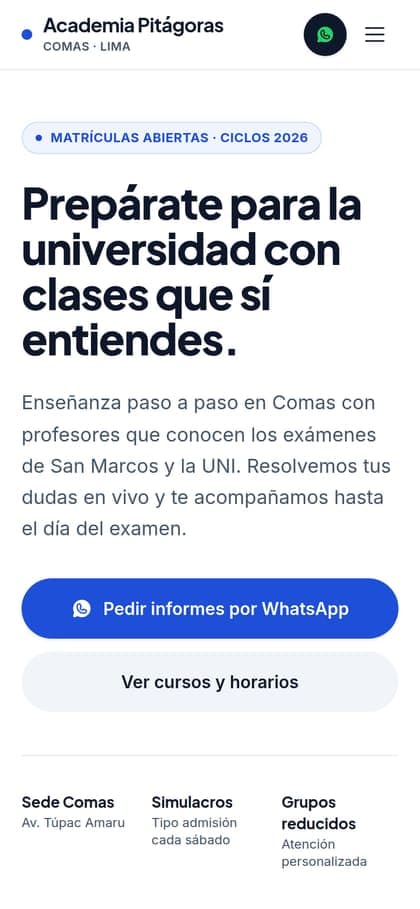 Diseño de ejemplo "Academia Pitágoras" en un celular