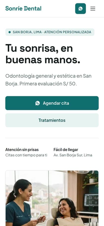Diseño de ejemplo "Sonríe Dental" en un celular