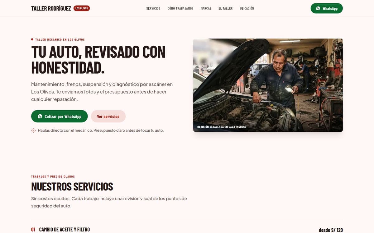 Diseño de ejemplo "Taller Rodríguez" en una laptop